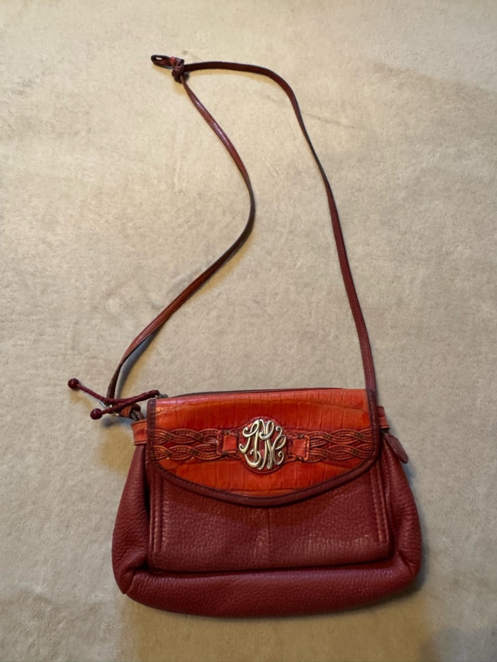 Brighton Skribble Organizer Wallet Red Leather Crossbody with Love Medallion